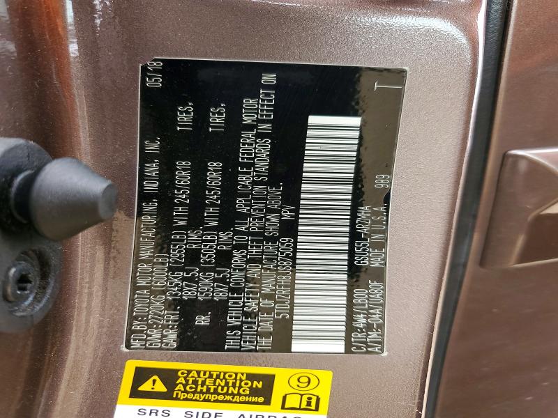 2018 Toyota Highlander მანქანა იყიდება აუქციონზე, vin: 5TDJZRFH8JS875059, აუქციონის ნომერი: 65174976