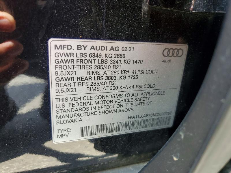 Aukcja sprzedaży 2021 Audi Q7, vin: WA1LXAF76MD030762, numer aukcji: 64032726
