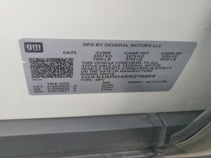 63119316 :رقم المزاد ، 1GKS1BRD4SR278829 vin ، 2025 Gmc Yukon مزاد بيع