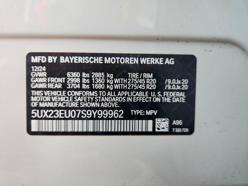 66090126 :رقم المزاد ، 5UX23EU07S9Y99962 vin ، 2025 Bmw X5 مزاد بيع