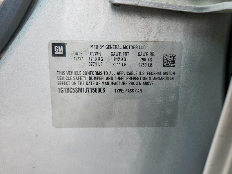 2018 Chevrolet Cruze მანქანა იყიდება აუქციონზე, vin: 1G1BC5SM1J7158006, აუქციონის ნომერი: 64006556
