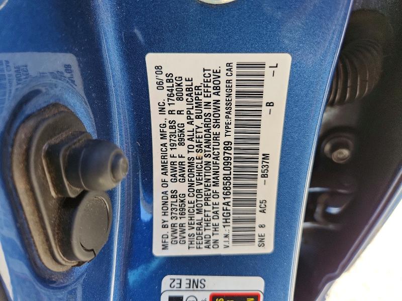 Aukcja sprzedaży 2008 Honda Civic, vin: 1HGFA16858L099789, numer aukcji: 65032186