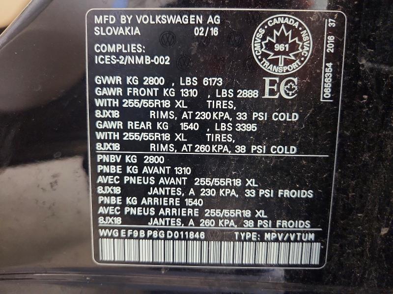 Aukcja sprzedaży 2016 Volkswagen Touareg, vin: WVGEF9BP8GD011846, numer aukcji: 66535046