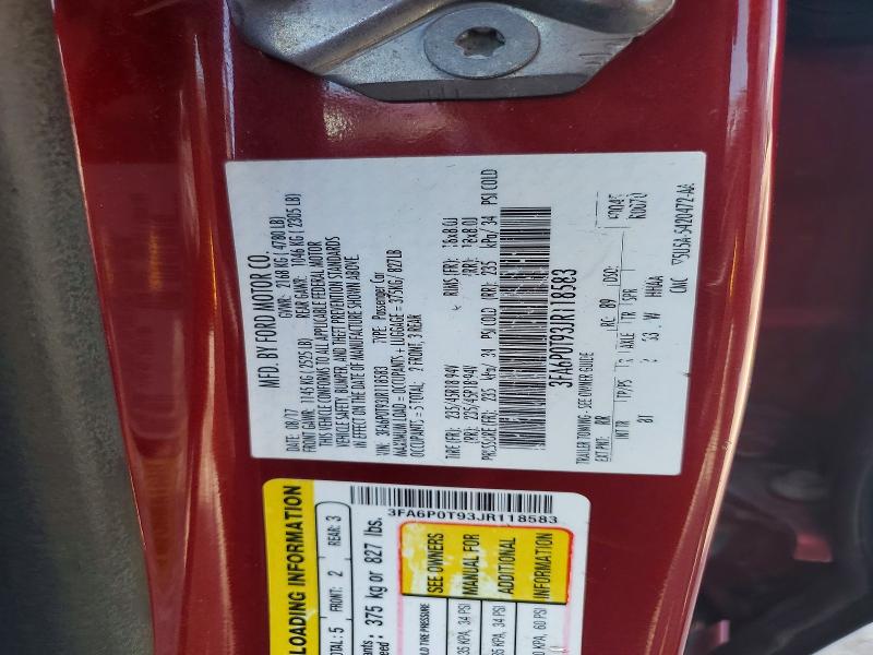 66055766 :رقم المزاد ، 3FA6P0T93JR118583 vin ، 2018 Ford Fusion مزاد بيع