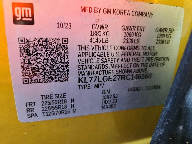 2024 Chevrolet Trax მანქანა იყიდება აუქციონზე, vin: KL77LGE27RC146560, აუქციონის ნომერი: 61594006