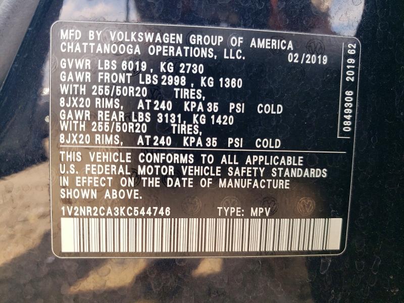 Aukcja sprzedaży 2019 Volkswagen Atlas, vin: 1V2NR2CA3KC544746, numer aukcji: 65898266