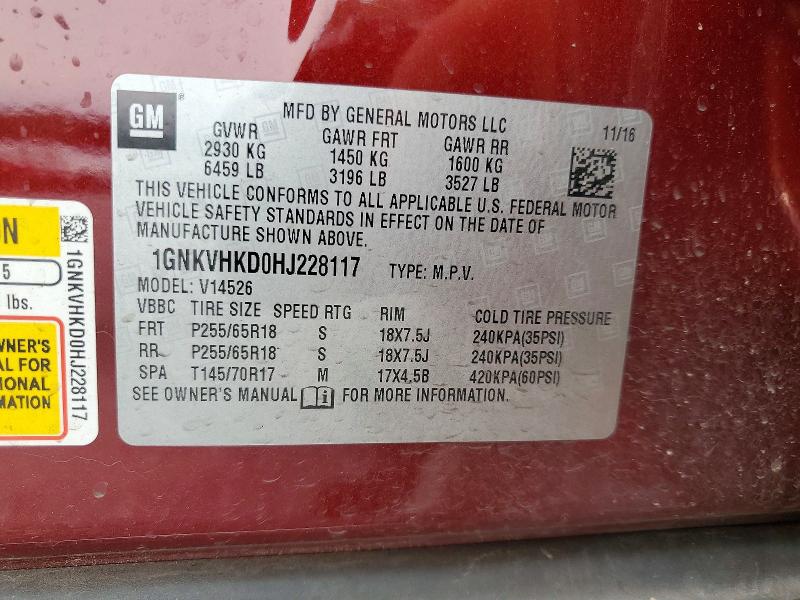 2017 Chevrolet Traverse მანქანა იყიდება აუქციონზე, vin: 1GNKVHKD0HJ228117, აუქციონის ნომერი: 64802956