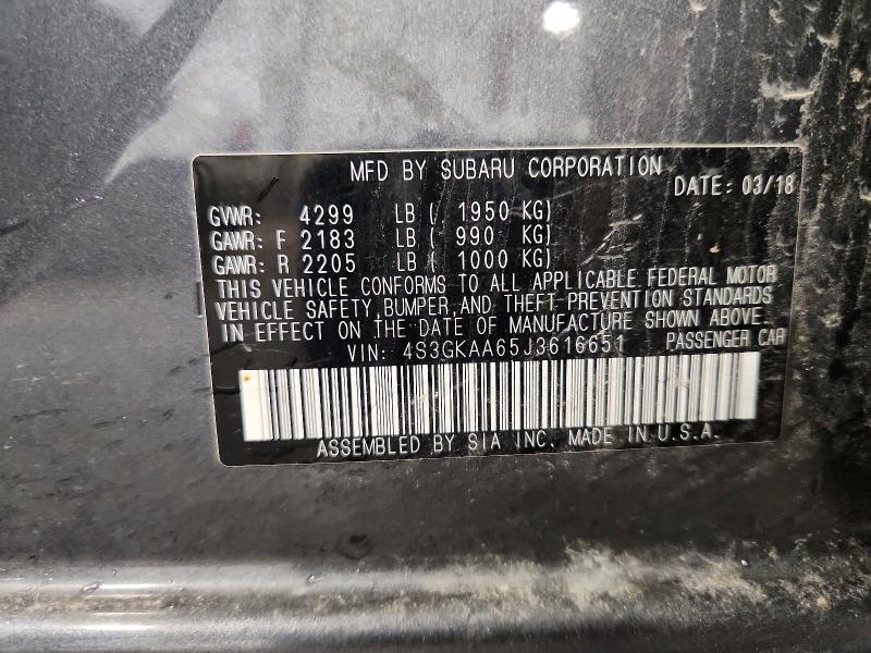 63914176 :رقم المزاد ، 4S3GKAA65J3616651 vin ، 2018 Subaru Impreza مزاد بيع