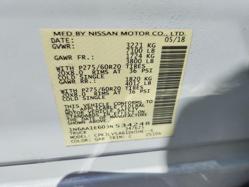 66242526 :رقم المزاد ، 1N6AA1E60JN534248 vin ، 2018 Nissan Titan مزاد بيع