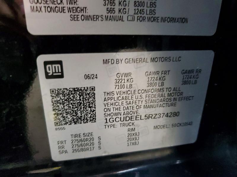 66359736 :رقم المزاد ، 1GCUDEEL5RZ374280 vin ، 2024 Chevrolet Silverado مزاد بيع