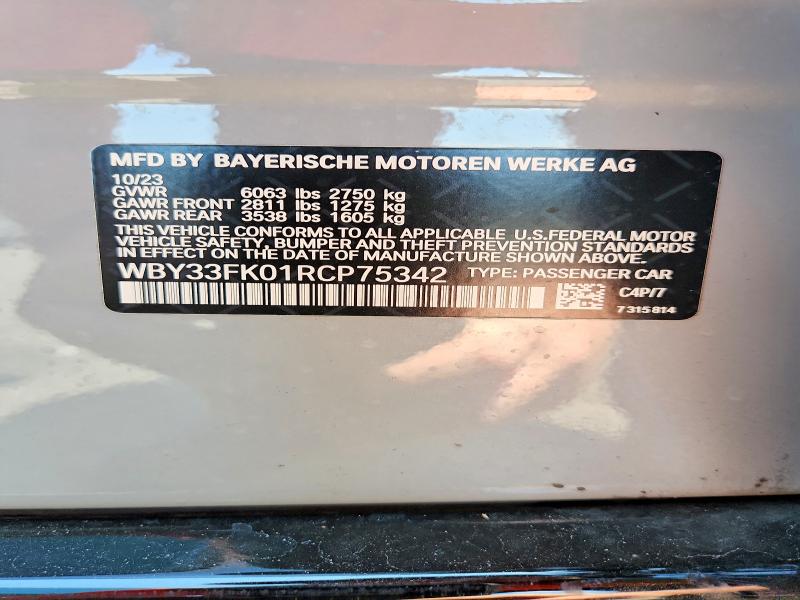 Aukcja sprzedaży 2024 Bmw I5, vin: WBY33FK01RCP75342, numer aukcji: 65667876