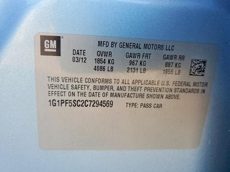 Aukcja sprzedaży 2012 Chevrolet Cruze, vin: 1G1PF5SC2C7294569, numer aukcji: 65095966