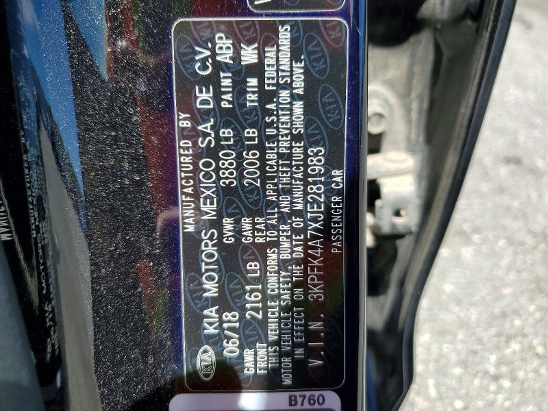 Aukcja sprzedaży 2018 Kia Forte, vin: 3KPFK4A7XJE281983, numer aukcji: 63183976