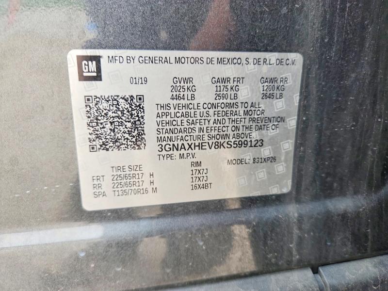 Продаж на аукціоні авто 2019 Chevrolet Equinox, vin: 3GNAXHEV8KS599123, номер лоту: 62899006