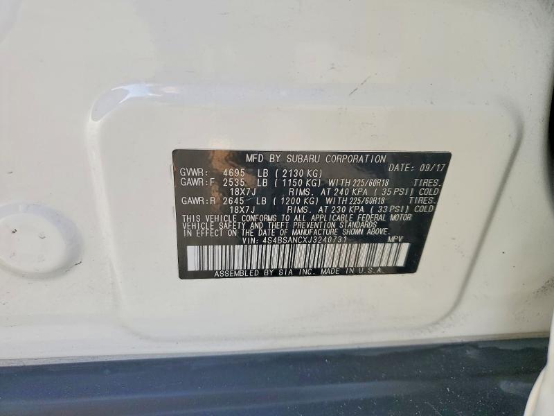 63540156 :رقم المزاد ، 4S4BSANCXJ3240731 vin ، 2018 Subaru Outback مزاد بيع