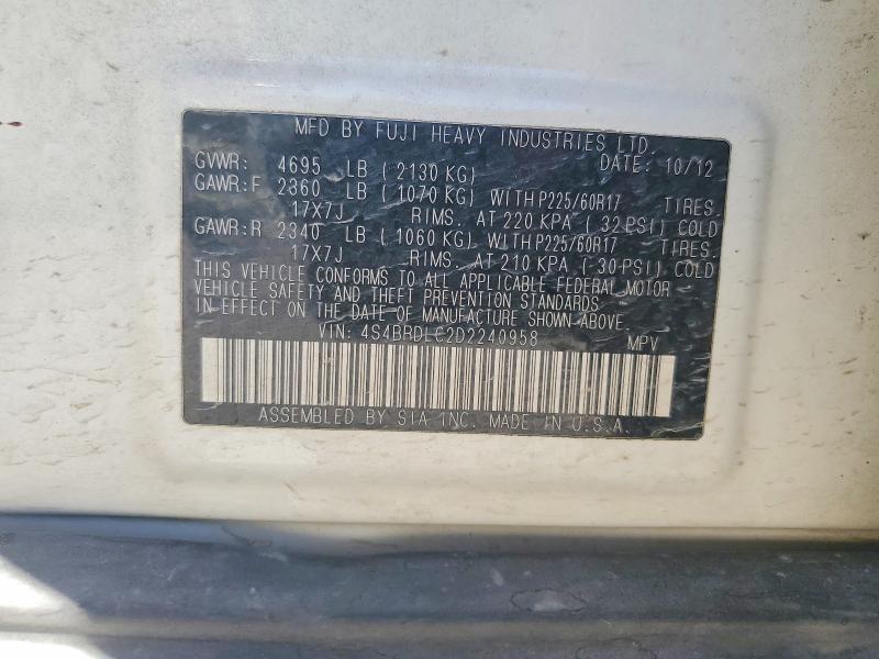 Продажа на аукционе авто 2013 Subaru Outback, vin: 4S4BRDLC2D2240958, номер лота: 62884356