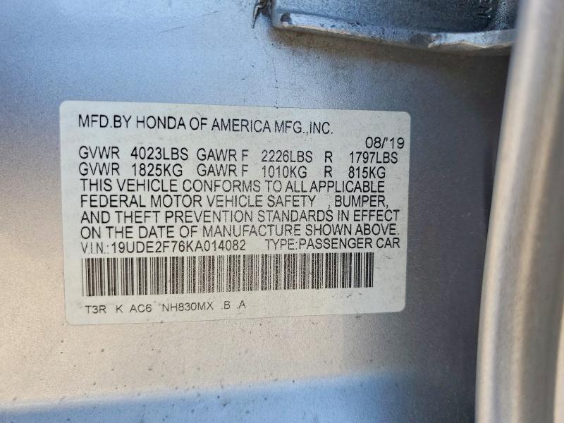 63431926 :رقم المزاد ، 19UDE2F76KA014082 vin ، 2019 Acura Ilx مزاد بيع