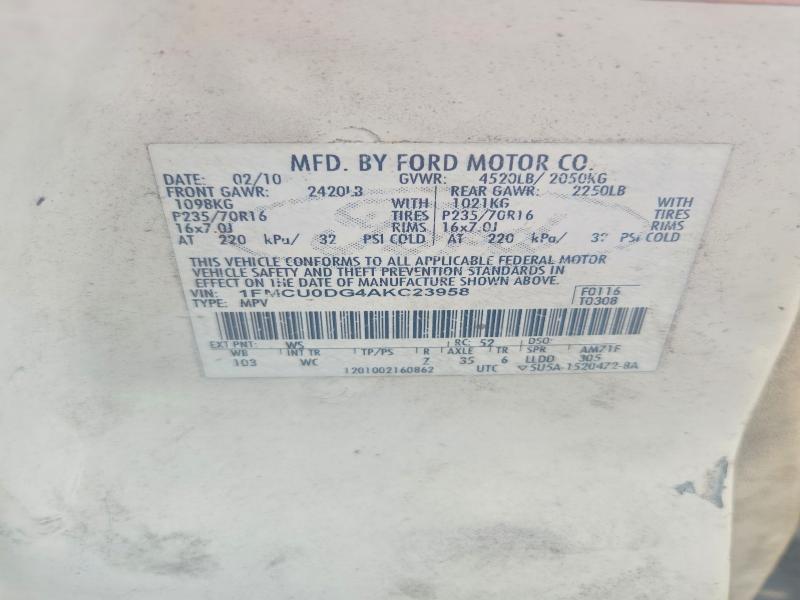 Aukcja sprzedaży 2010 Ford Escape, vin: 1FMCU0DG4AKC23958, numer aukcji: 64854996