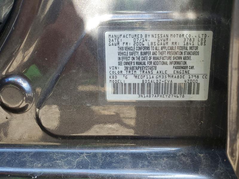 Продажа на аукционе авто 2014 Nissan Sentra, vin: 3N1AB7APXEY274678, номер лота: 65481266