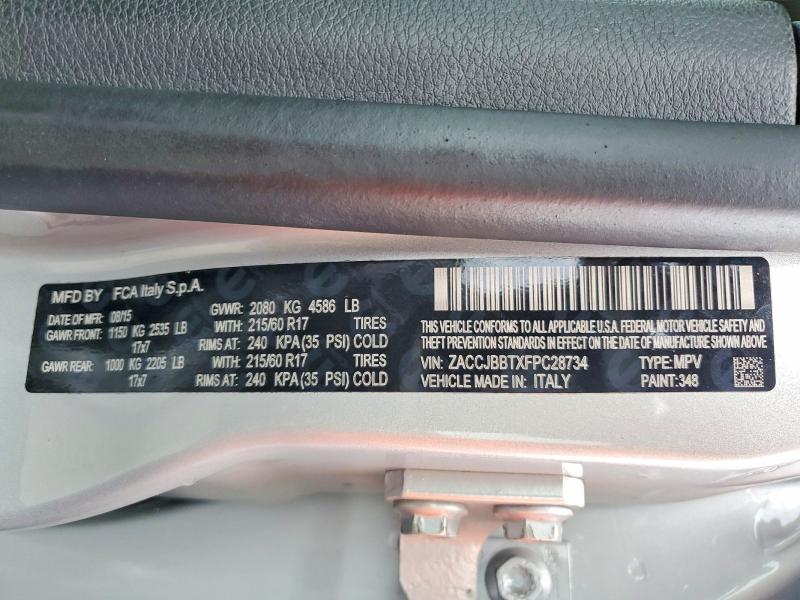 Продаж на аукціоні авто 2015 Jeep Renegade, vin: ZACCJBBTXFPC28734, номер лоту: 64046016