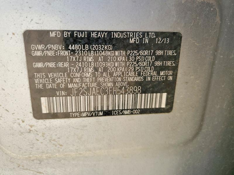 Aukcja sprzedaży 2014 Subaru Forester, vin: JF2SJAEC3EH543898, numer aukcji: 85617655