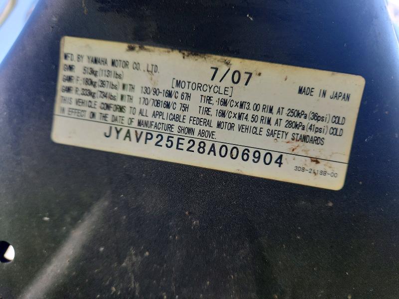 Продаж на аукціоні авто 2008 Yamaha Xvs1300, vin: JYAVP25E28A006904, номер лоту: 65109626