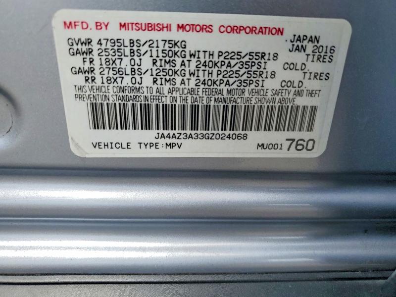 Aukcja sprzedaży 2016 Mitsubishi Outlander, vin: JA4AZ3A33GZ024068, numer aukcji: 65694686