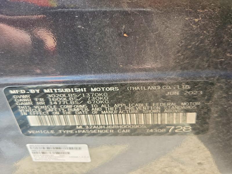 2024 Mitsubishi Mirage მანქანა იყიდება აუქციონზე, vin: ML32AUHJ6RH000905, აუქციონის ნომერი: 65939576