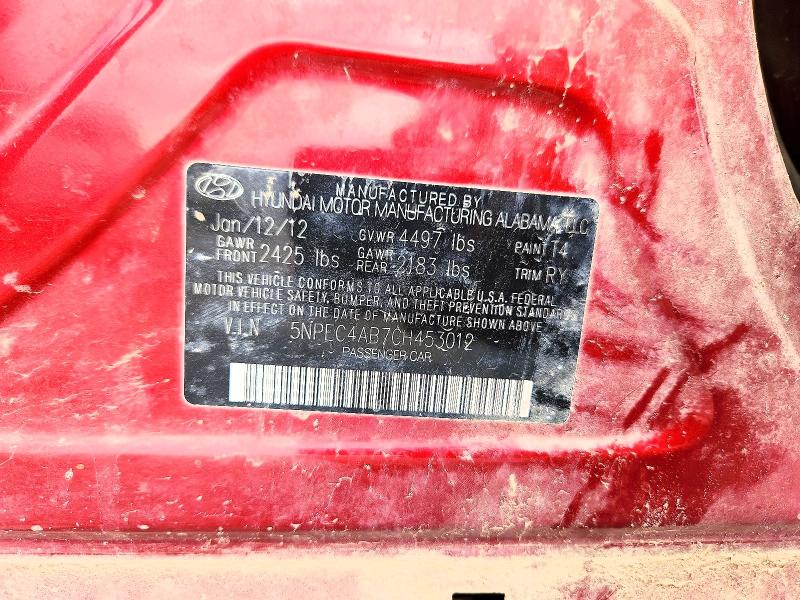 Продаж на аукціоні авто 2012 Hyundai Sonata, vin: 5NPEC4AB7CH453012, номер лоту: 63953256