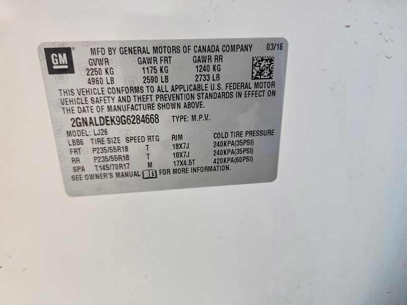 Aukcja sprzedaży 2016 Chevrolet Equinox, vin: 2GNALDEK9G6284668, numer aukcji: 65658096