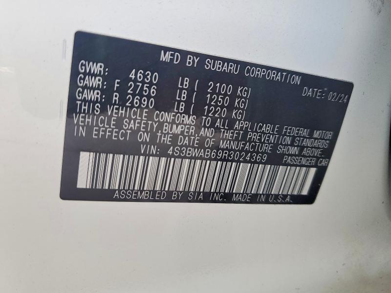 Aukcja sprzedaży 2024 Subaru Legacy, vin: 4S3BWAB69R3024369, numer aukcji: 64602606
