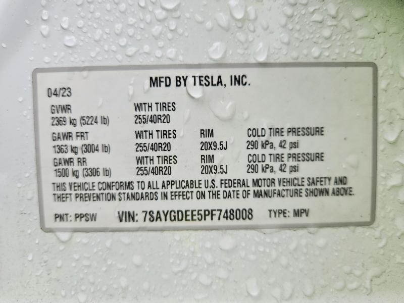 2023 Tesla Model Y მანქანა იყიდება აუქციონზე, vin: 7SAYGDEE5PF748008, აუქციონის ნომერი: 63011346