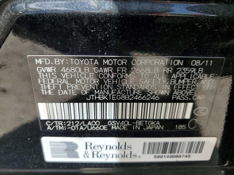 Продаж на аукціоні авто 2011 Lexus Es, vin: JTHBK1EG8B2466246, номер лоту: 65454006