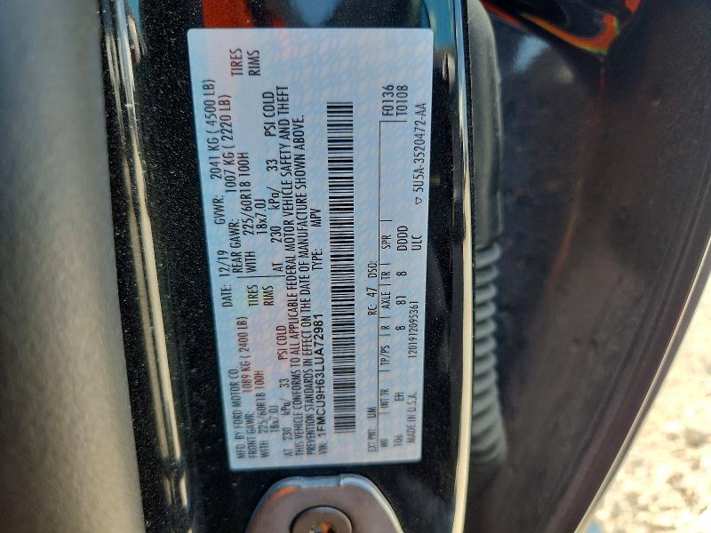 2020 Ford Escape მანქანა იყიდება აუქციონზე, vin: 1FMCU9H63LUA72981, აუქციონის ნომერი: 63234666