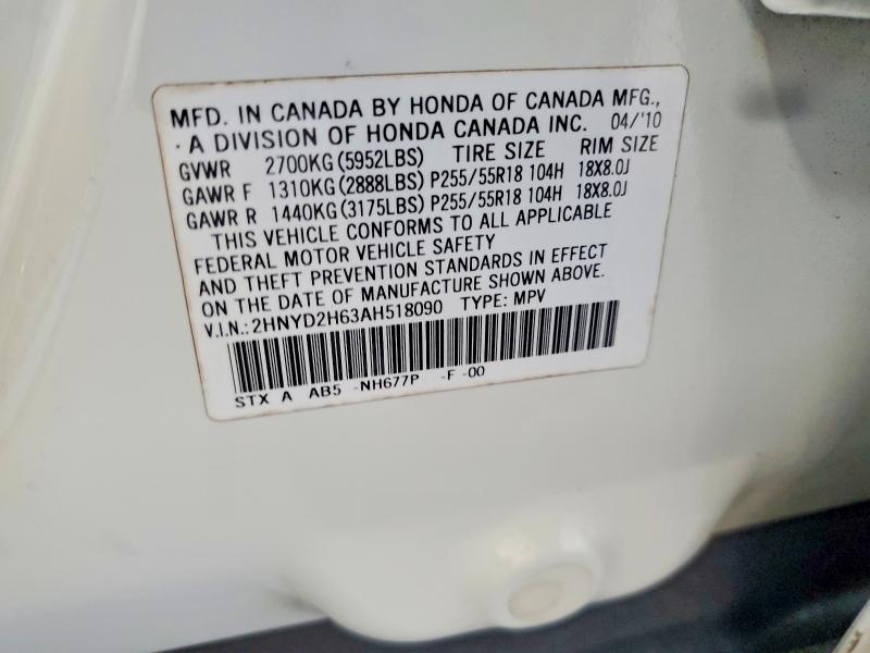 2010 Acura Mdx მანქანა იყიდება აუქციონზე, vin: 2HNYD2H63AH518090, აუქციონის ნომერი: 66736056