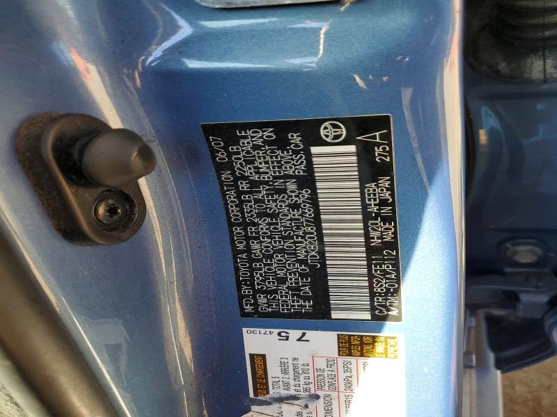 66440766 :رقم المزاد ، JTDKB20U877669796 vin ، 2007 Toyota Prius مزاد بيع