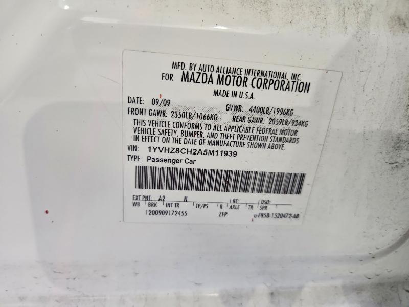 66955916 :رقم المزاد ، 1YVHZ8CH2A5M11939 vin ، 2010 Mazda 6 مزاد بيع