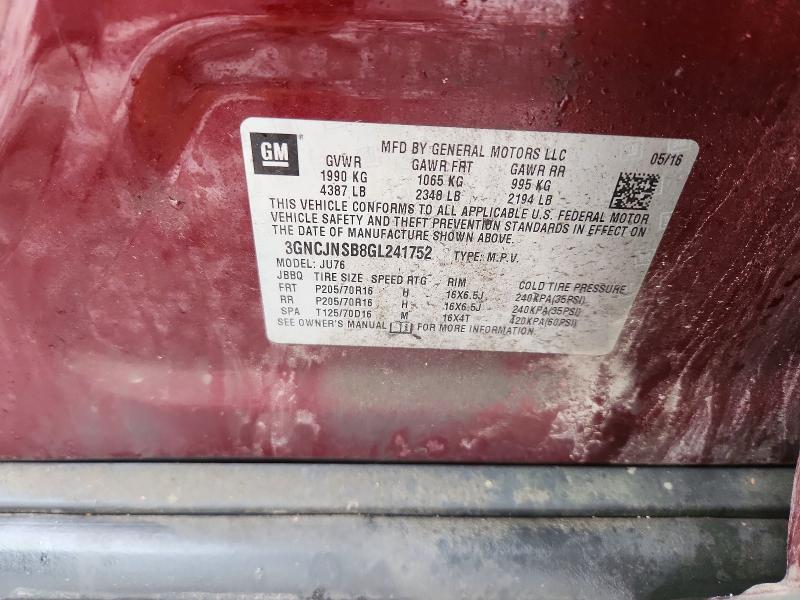 Продажа на аукционе авто 2016 Chevrolet Trax, vin: 3GNCJNSB8GL241752, номер лота: 64067566