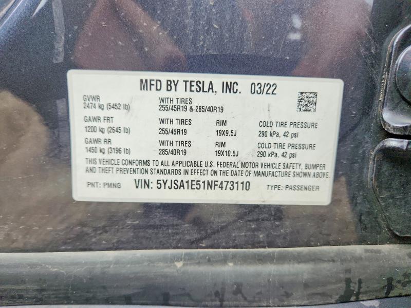 Aukcja sprzedaży 2022 Tesla Model S, vin: 5YJSA1E51NF473110, numer aukcji: 63866206