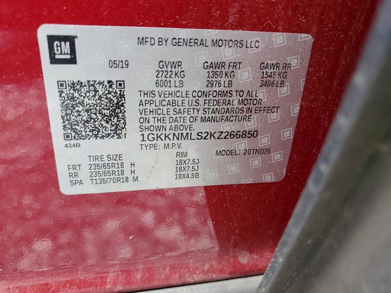 Aukcja sprzedaży 2019 Gmc Acadia, vin: 1GKKNMLS2KZ266850, numer aukcji: 66308796