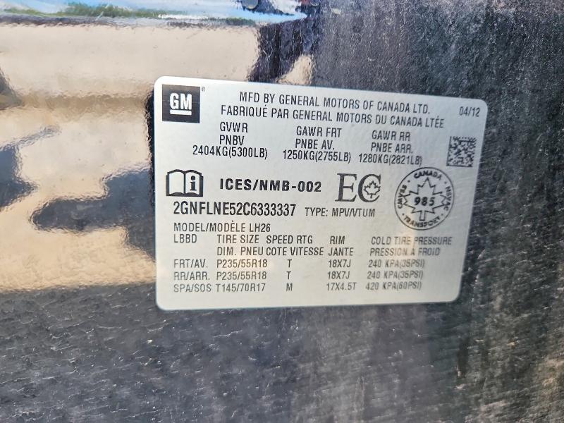 Aukcja sprzedaży 2012 Chevrolet Equinox, vin: 2GNFLNE52C6333337, numer aukcji: 65148846
