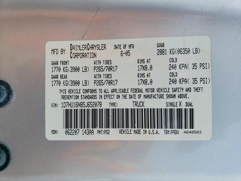 Aukcja sprzedaży 2005 Dodge Ram 1500, vin: 1D7HU16N85J652078, numer aukcji: 64673296