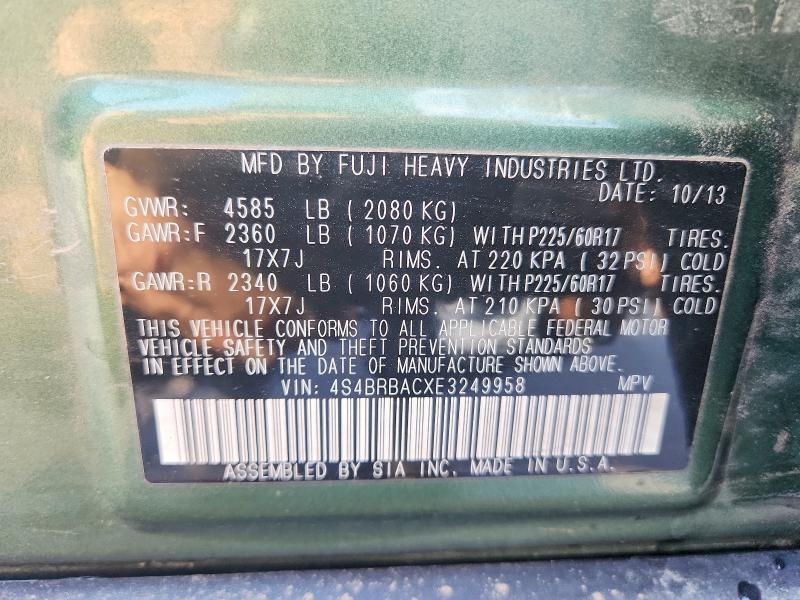 Продаж на аукціоні авто 2014 Subaru Outback, vin: 4S4BRBACXE3249958, номер лоту: 64723276