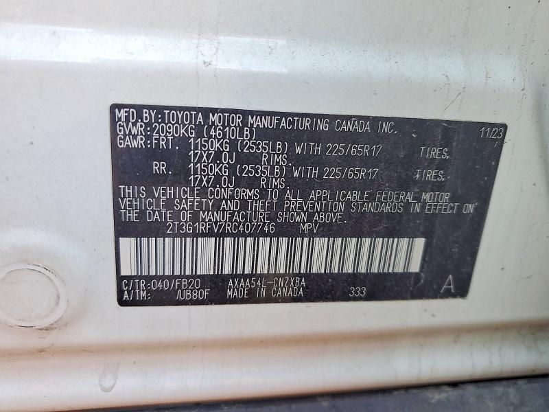 Aukcja sprzedaży 2024 Toyota Rav4, vin: 2T3G1RFV7RC407746, numer aukcji: 65373106