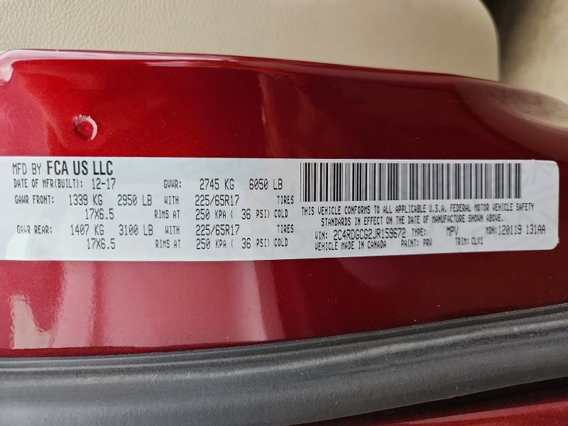 64175516 :رقم المزاد ، 2C4RDGCG2JR159672 vin ، 2018 Dodge Grand Caravan مزاد بيع