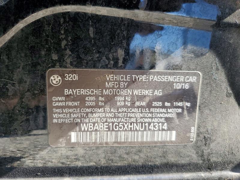 Продаж на аукціоні авто 2017 Bmw 320, vin: WBA8E1G5XHNU14314, номер лоту: 63515106