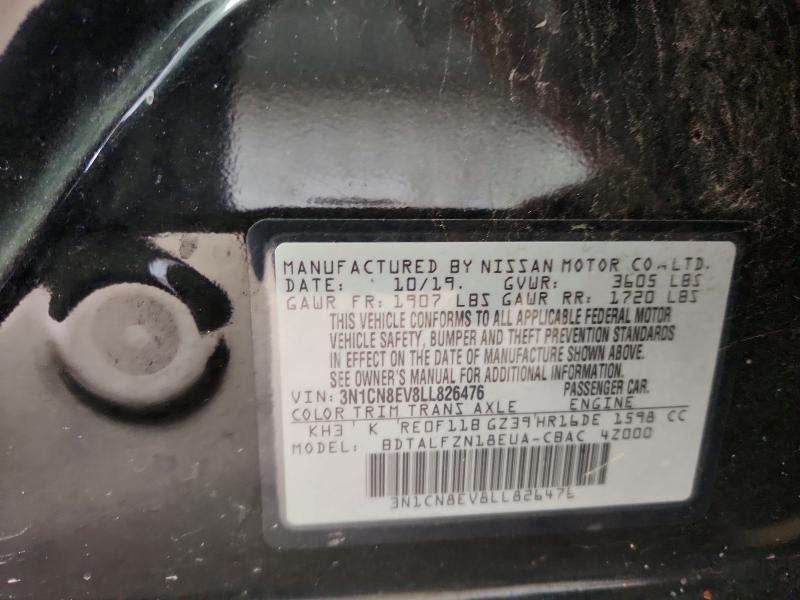 2020 Nissan Versa მანქანა იყიდება აუქციონზე, vin: 3N1CN8EV8LL826476, აუქციონის ნომერი: 64225216