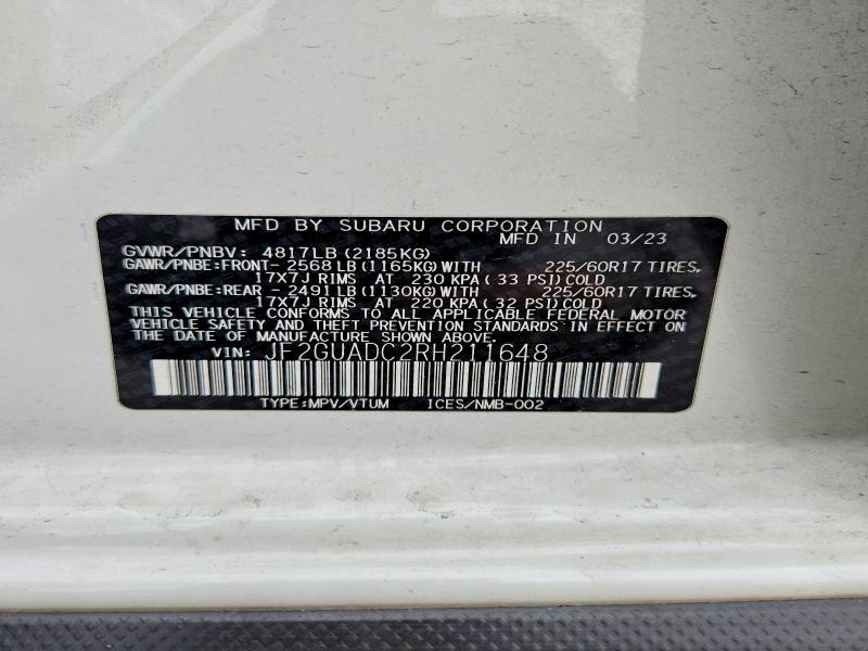 65712876 :رقم المزاد ، JF2GUADC2RH211648 vin ، 2024 Subaru Crosstrek مزاد بيع