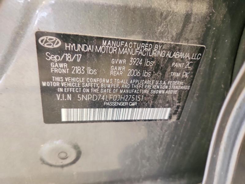Продаж на аукціоні авто 2018 Hyundai Elantra, vin: 5NPD74LF0JH275151, номер лоту: 64632016