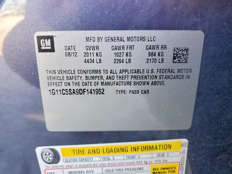 2013 Chevrolet Malibu მანქანა იყიდება აუქციონზე, vin: 1G11C5SA9DF141952, აუქციონის ნომერი: 63951786